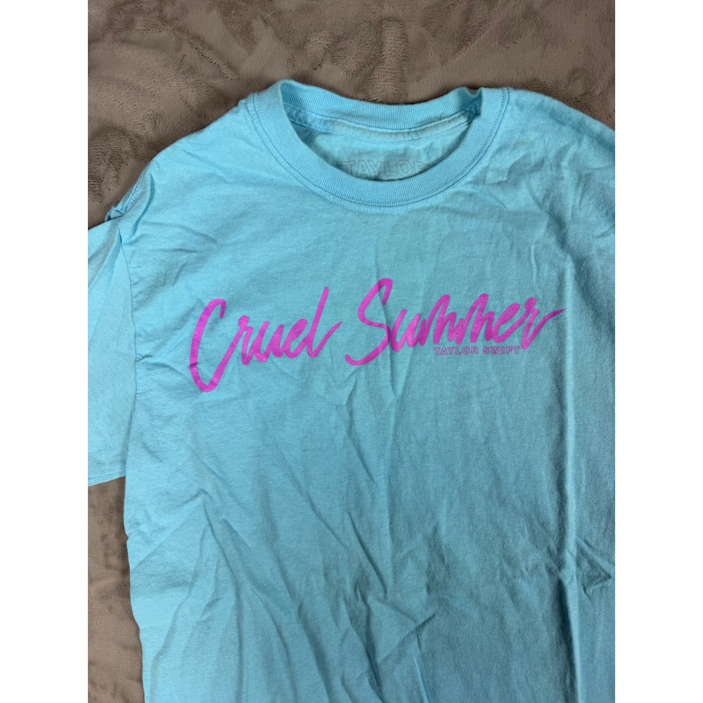 Taylor Swift Cruel Summer Graphic T-Shirt Light Blue Pink Small Official Merch